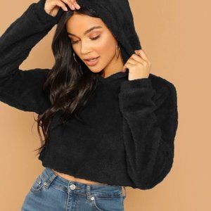 Black Fuzzy Sorella Cropped Hoodie